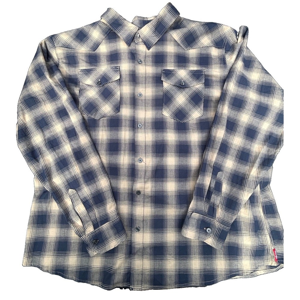 Wrangler Shirt Mens 3XL Navy Beige Plaid Western Long Sleeve Button Down